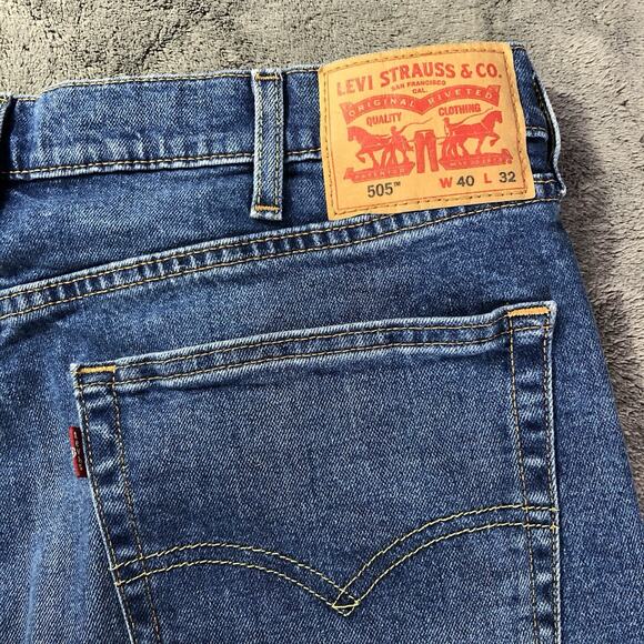 Levis 505 Jeans Men Size 40X32 Blue Denim Regular Fit Straight Leg Stretch New - Picture 3 of 13